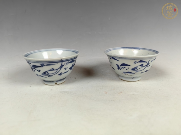 古玩陶瓷清早魚藻紋青花茶園一對真品鑒賞圖