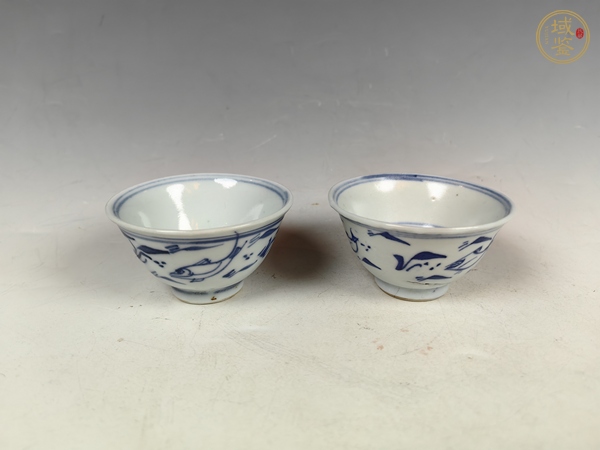 古玩陶瓷清早魚藻紋青花茶園一對真品鑒賞圖