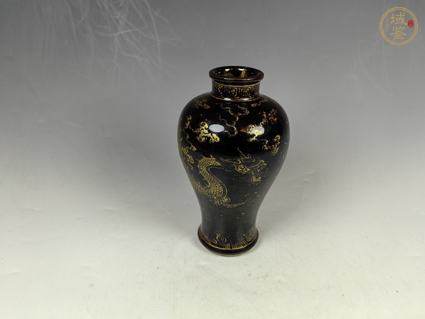 古玩清晚烏金釉描金龍趕珠紋梅瓶真品鑒賞圖