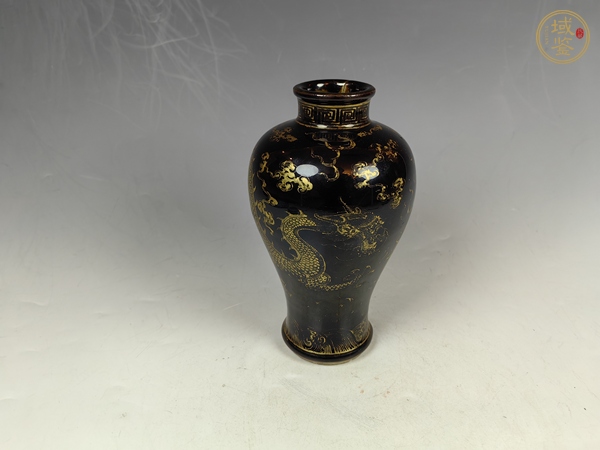 古玩陶瓷清晚烏金釉描金龍趕珠紋梅瓶真品鑒賞圖