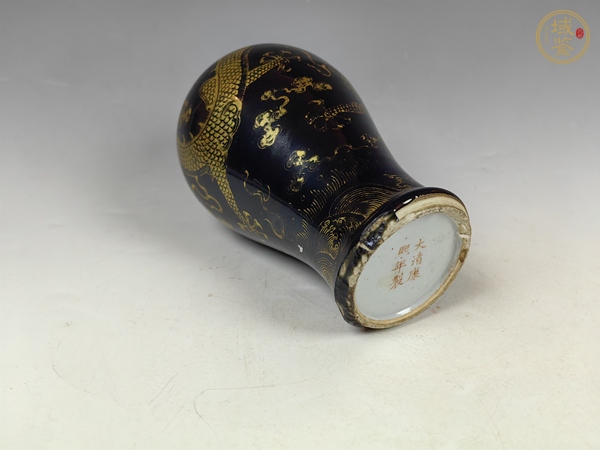 古玩陶瓷清晚烏金釉描金龍趕珠紋梅瓶真品鑒賞圖