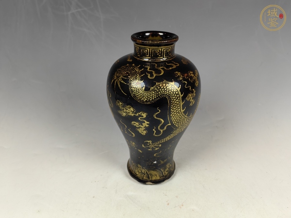 古玩陶瓷清晚烏金釉描金龍趕珠紋梅瓶真品鑒賞圖