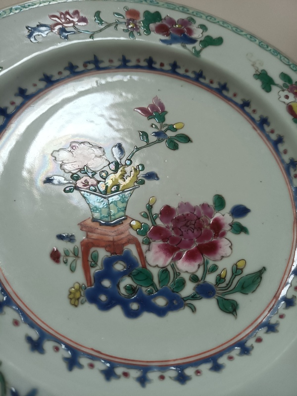 古玩陶瓷清.雍乾粉彩花卉紋盤拍賣，當前價格999元