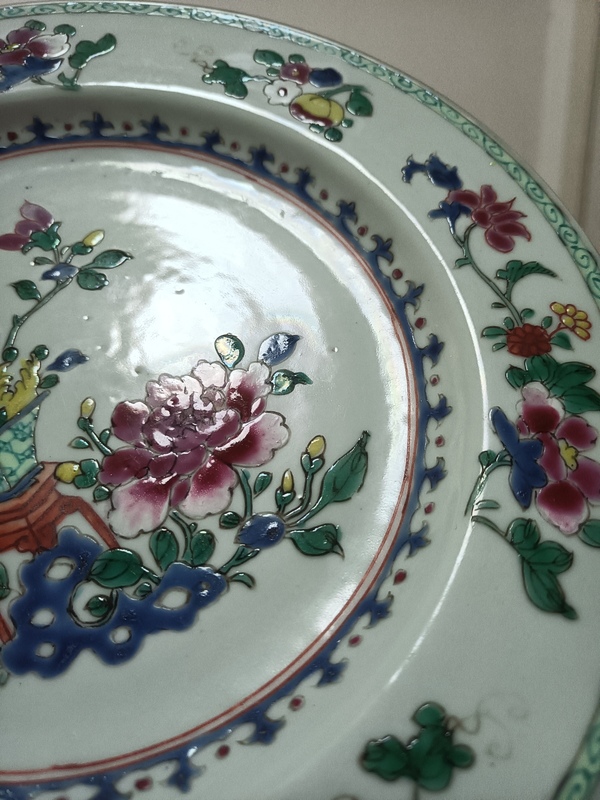 古玩陶瓷清.雍乾粉彩花卉紋盤拍賣，當前價格999元