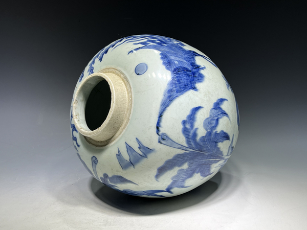 古玩陶瓷清順治·青花麒麟斗鳳芭蕉紋罐拍賣，當前價格4320元