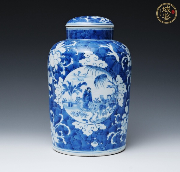 古玩明末清初青花人物蓋罐真品鑒賞圖
