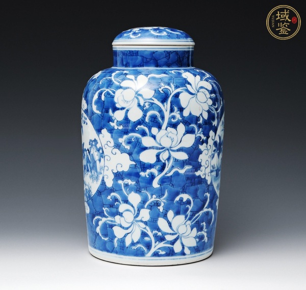 古玩陶瓷明末清初青花人物蓋罐真品鑒賞圖