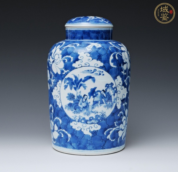 古玩陶瓷明末清初青花人物蓋罐真品鑒賞圖