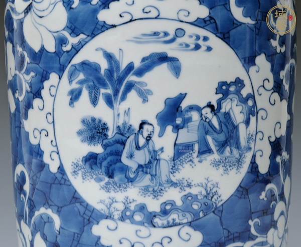 古玩陶瓷明末清初青花人物蓋罐真品鑒賞圖