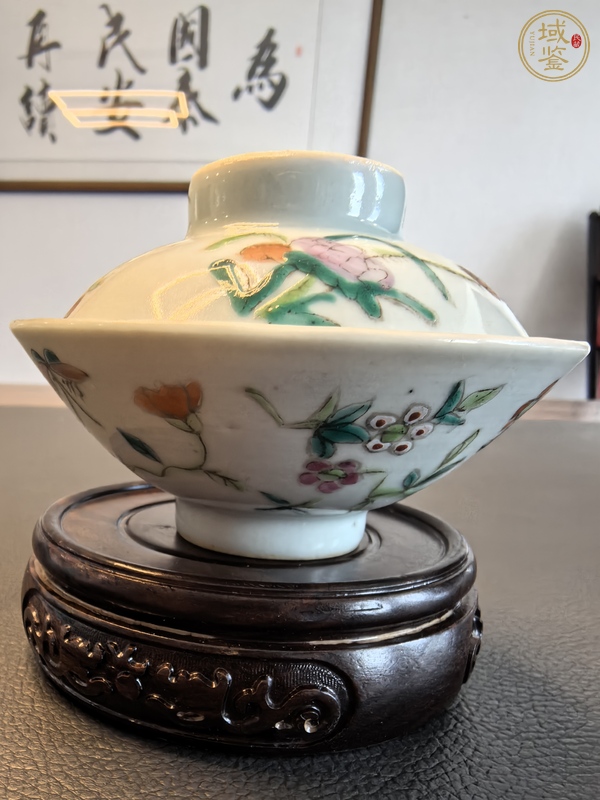 古玩陶瓷同治粉彩飛黃騰達斗笠蓋碗真品鑒賞圖