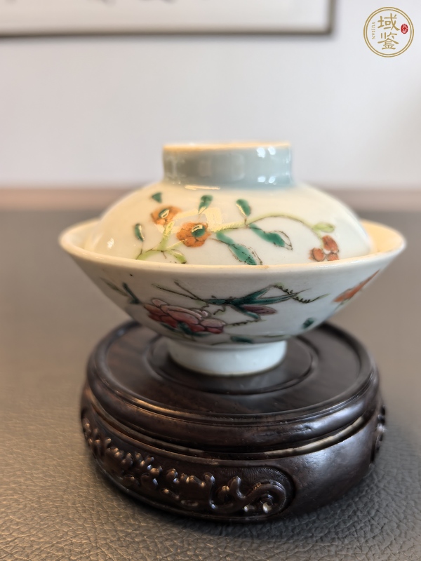 古玩陶瓷同治粉彩飛黃騰達斗笠蓋碗真品鑒賞圖