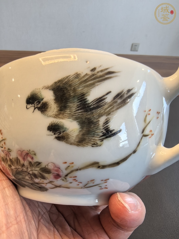 古玩陶瓷民國細路粉彩花鳥壺真品鑒賞圖