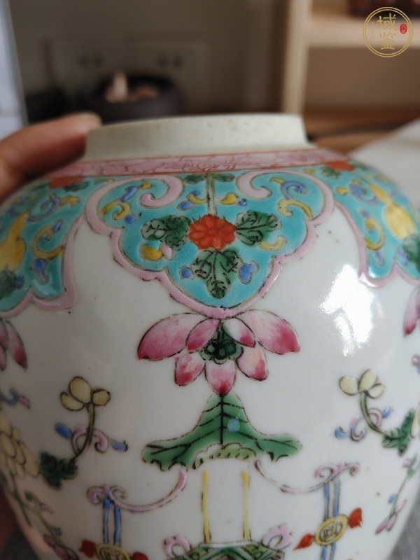 古玩陶瓷粉彩花卉紋罐真品鑒賞圖