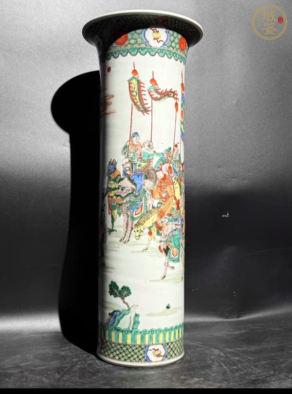 古玩刀馬人五彩花觚真品鑒賞圖