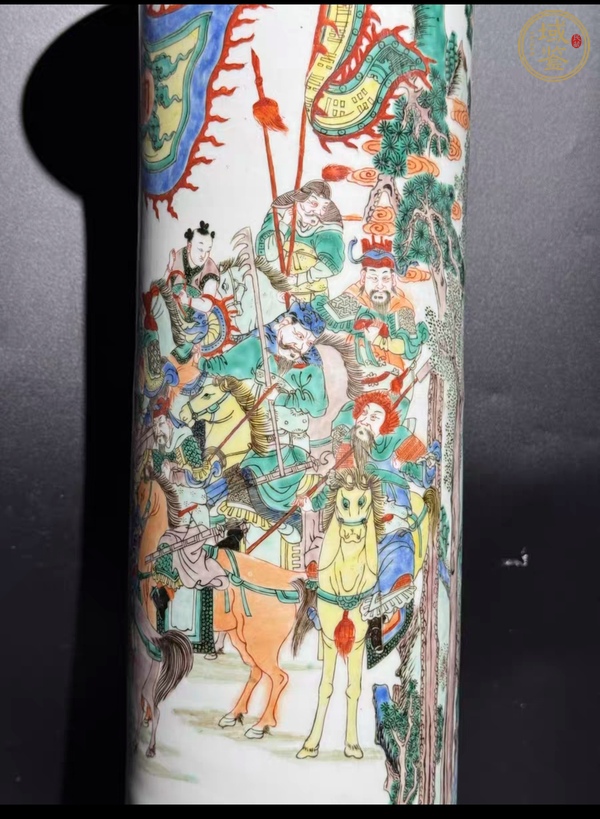 古玩陶瓷刀馬人五彩花觚真品鑒賞圖