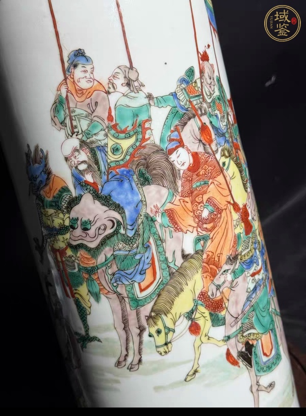 古玩陶瓷刀馬人五彩花觚真品鑒賞圖
