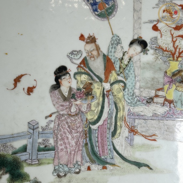 古玩陶瓷粉彩拜壽圖瓷板真品鑒賞圖