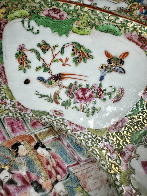 古玩陶瓷廣彩人物花鳥蝶紋盆真品鑒賞圖