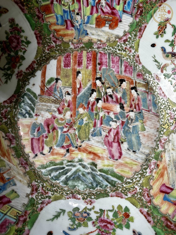 古玩陶瓷廣彩人物花鳥蝶紋盆真品鑒賞圖