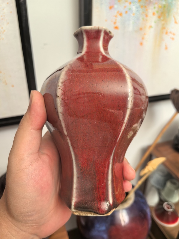 古玩轉賣清中期郎紅釉六棱梅瓶拍賣，當前價格230元