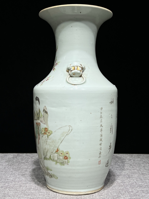 古玩陶瓷粉彩仕女人物撇口瓶拍賣，當前價格4000元