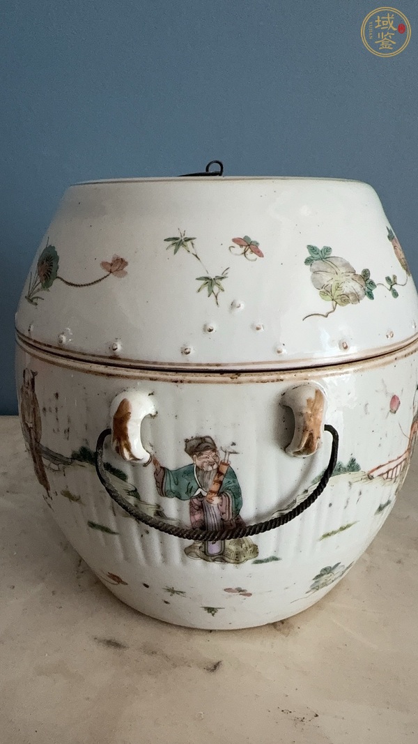 古玩陶瓷八仙圖粉彩四系粥罐真品鑒賞圖