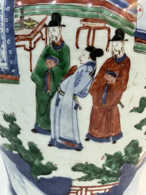 古玩陶瓷青花五彩人物紋將軍罐真品鑒賞圖