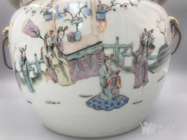 古玩陶瓷【清·人物故事紋粉彩四系粥罐】拍賣，當前價格5800元