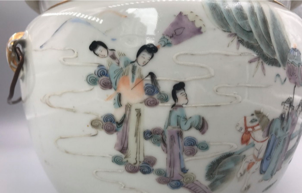 古玩陶瓷【清·人物故事紋粉彩四系粥罐】拍賣，當前價格5800元