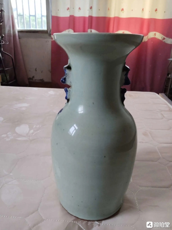 古玩陶瓷豆青釉青花花鳥紋盤口瓶拍賣,當前價格1900元