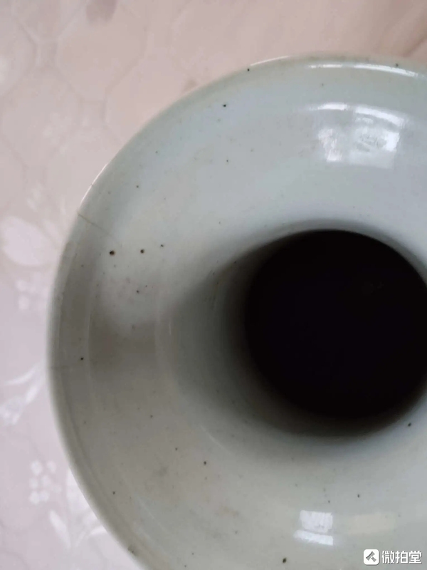 古玩陶瓷豆青釉青花花鳥紋盤口瓶拍賣,當前價格1900元