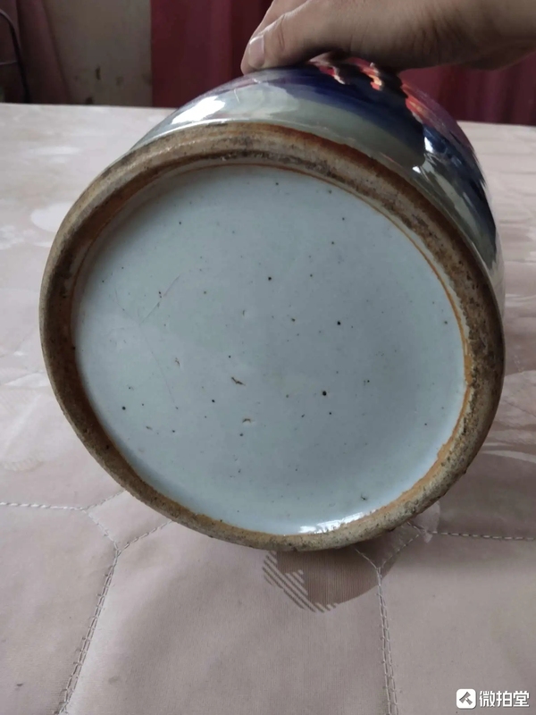古玩陶瓷豆青釉青花花鳥紋盤口瓶拍賣,當前價格1900元