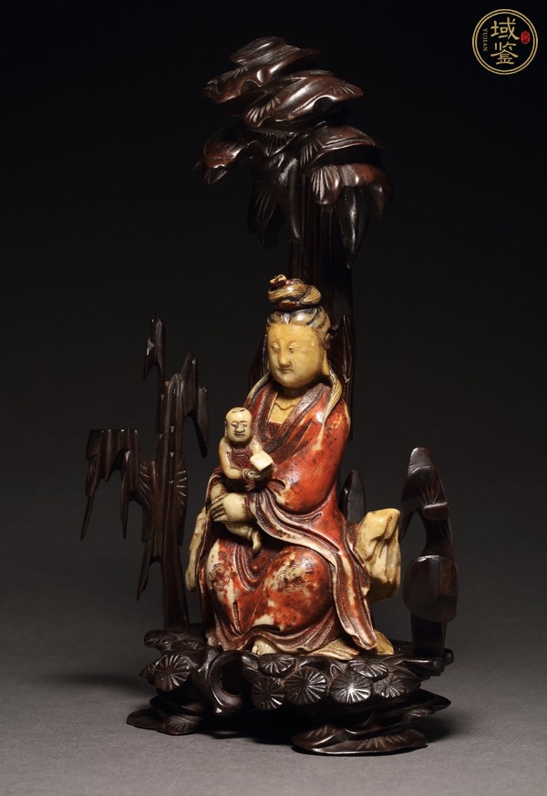 古玩玉器清 壽山石加彩童子觀音像真品鑒賞圖