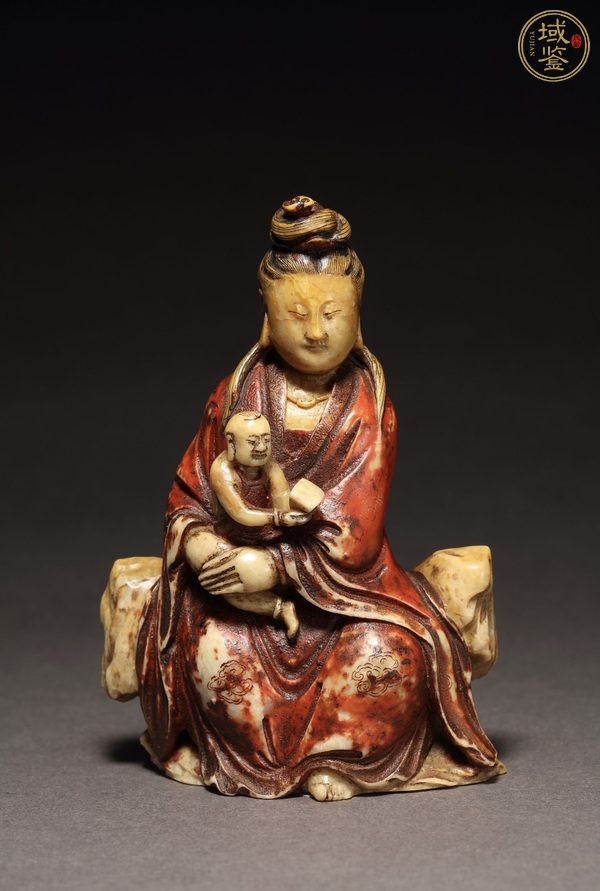 古玩玉器清 壽山石加彩童子觀音像真品鑒賞圖