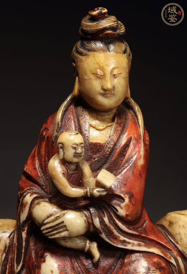古玩玉器清 壽山石加彩童子觀音像真品鑒賞圖