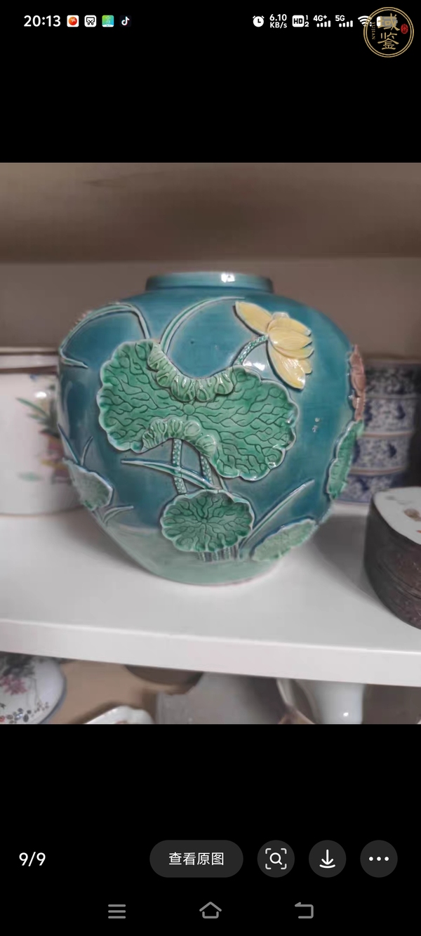 古玩陶瓷民國至創匯期素三彩河塘鷺鷥圖罐真品鑒賞圖