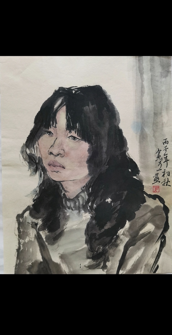 古玩轉賣中國畫畫家中國美術學院教授吳憲生水墨寫生人物頭像拍賣，當前價格899元
