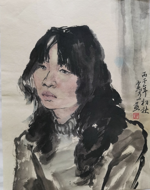 古玩字畫中國畫畫家中國美術學院教授吳憲生水墨寫生人物頭像拍賣，當前價格2000元