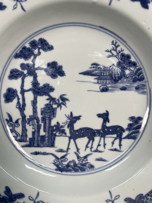 古玩陶瓷清康雍 極品青花雙鹿圖八方盤拍賣，當(dāng)前價(jià)格1780元