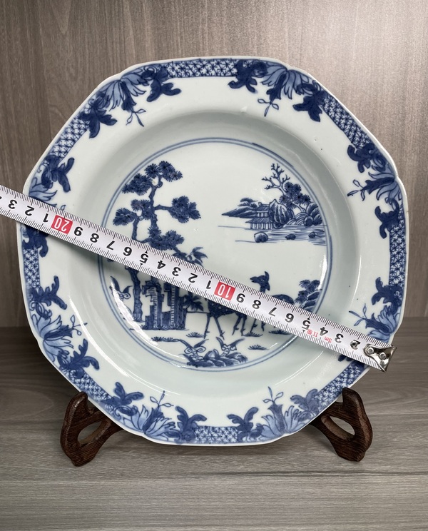 古玩陶瓷清康雍 極品青花雙鹿圖八方盤拍賣，當(dāng)前價(jià)格1780元