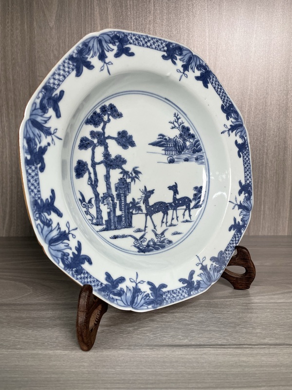古玩陶瓷清康雍 極品青花雙鹿圖八方盤拍賣，當(dāng)前價(jià)格1780元