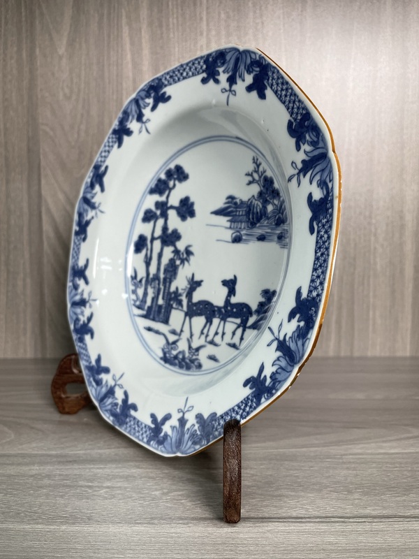 古玩陶瓷清康雍 極品青花雙鹿圖八方盤拍賣，當(dāng)前價(jià)格1780元