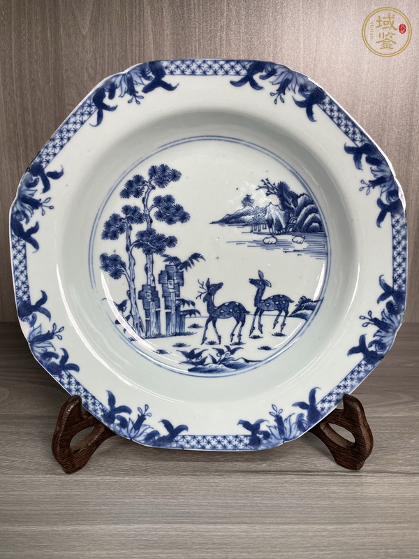 古玩清康雍 極品青花雙鹿圖八方盤真品鑒賞圖
