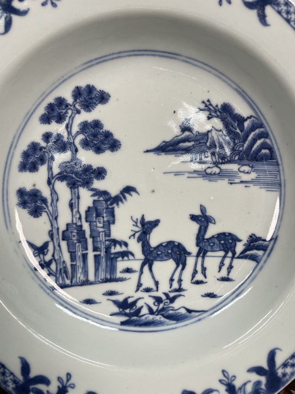 古玩陶瓷清康雍 極品青花雙鹿圖八方盤拍賣,當前價格1680元