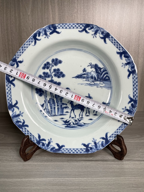 古玩陶瓷清康雍 極品青花雙鹿圖八方盤拍賣,當前價格1680元