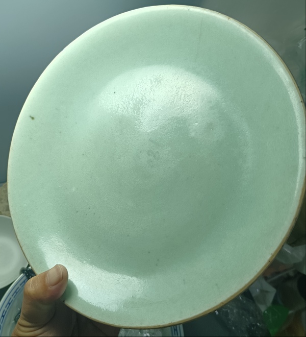 古玩陶瓷清中期豆青釉大盤拍賣，當前價格299元