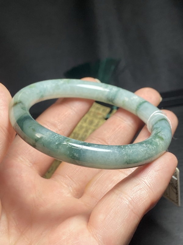 古玩玉器清代天然翡翠飄藍花手鐲拍賣，當前價格14000元