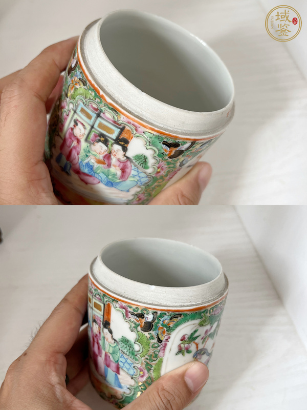 古玩陶瓷廣彩人物故事紋蓋缸真品鑒賞圖