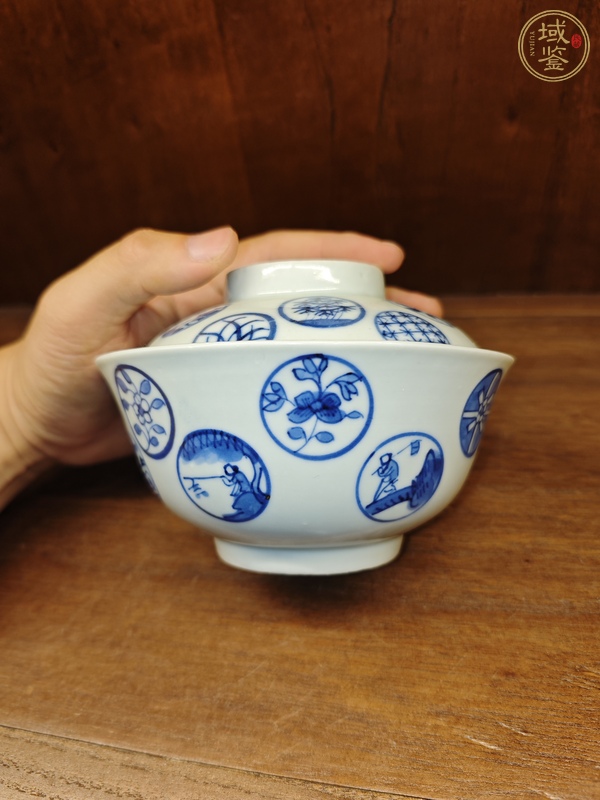 古玩陶瓷若深珍藏款皮球花青花蓋碗真品鑒賞圖