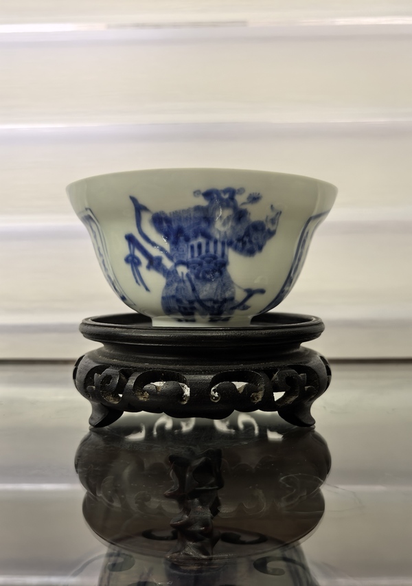 古玩陶瓷道光無雙譜青花折沿杯(薄胎)拍賣,當前價格8888元